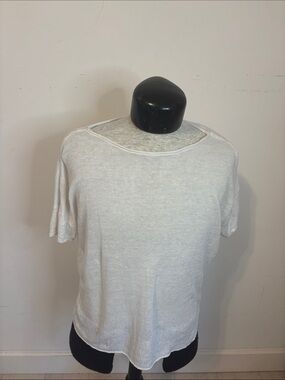 Tahari White Short Sleeve Linen Top